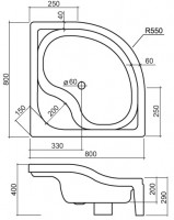 Roltechnik sprchová vanička SEMIDEEP NEO 800 x 800 x 290 mm čtvrtkruh R550 bílá 8000197